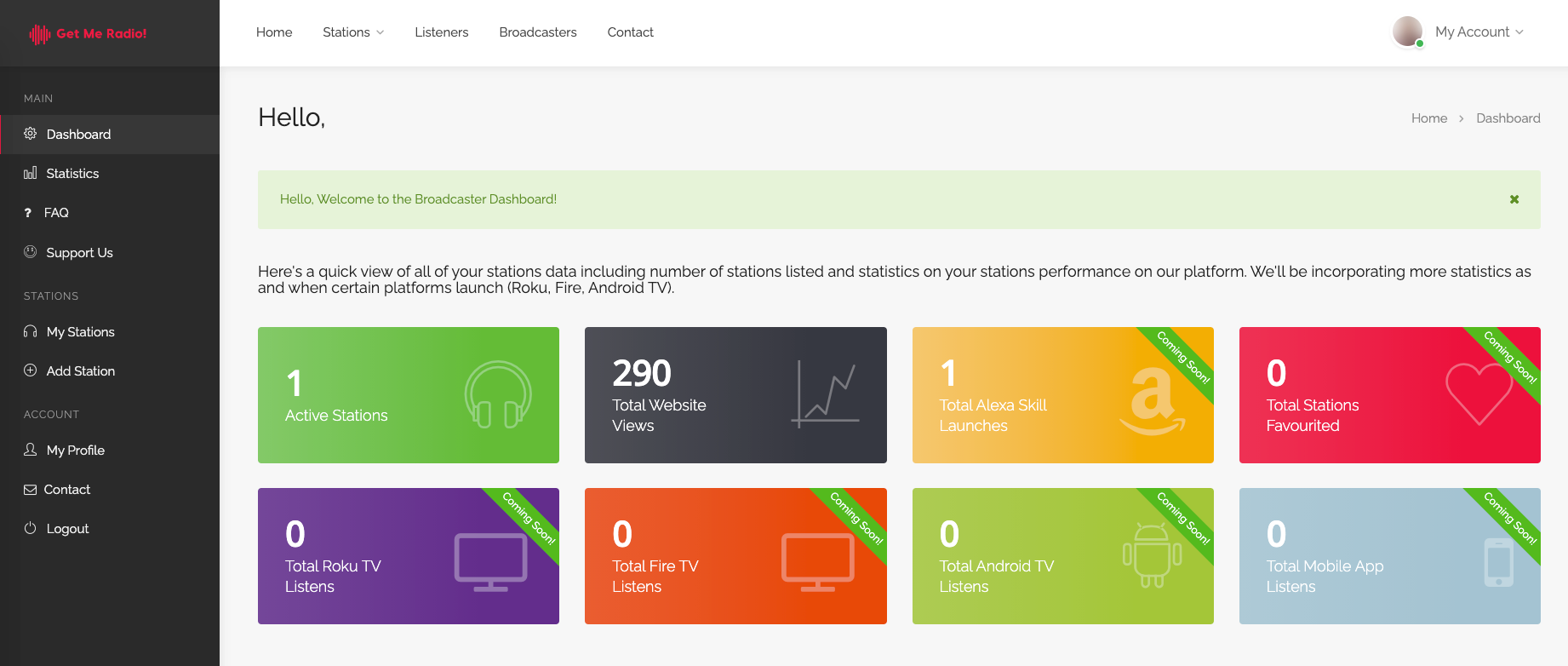Get Me Radio! Broadcaster Dashboard